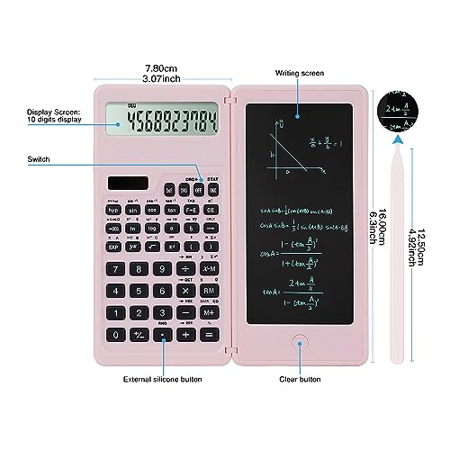 Pink Scientific Calculator for Students,Math Calculator with Notepad - color: PINK