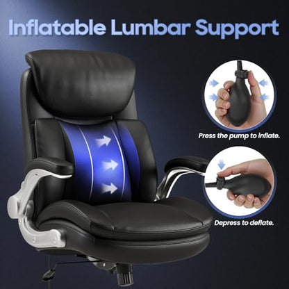 MALOL Office Chair Big and Tall- High Back Executive Office Chair- Ergonomic Home Computer Desk Chair with Padded Flip-up Arms, Adjustable Lumbar Support, Wide & Thick Seat for Adult-Black - color: Black