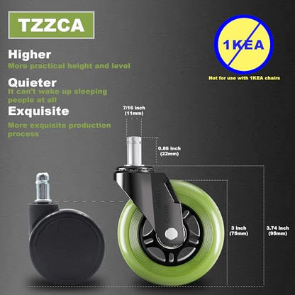Office Chair Wheels Replacement Rubber Chair Casters Heavy Duty - color: Greens