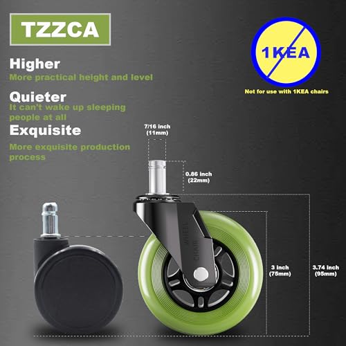Office Chair Wheels Replacement Rubber Chair Casters Heavy Duty - color: Greens