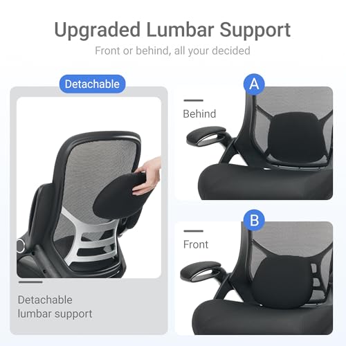 HYLONE 400lbs Heavy Duty Office Chair, 5" Thickened Seat Ergonomic Desk Chair with Adjustable Armrests, Home Office Computer Chairs for Long Hours Mesh Executive Chair(Black) - color: Black
