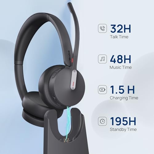 Yealink WH64 Mono Hybrid Wireless Headset with Mic DECT Dongle & Bluetooth | Teams Zoom Certified Headphones with Charging Stand, 492ft Range, 3X Noise Canceling Mic, 26H Battery for PC Cell Phones - style: WH64 Hy-Mono with Stand