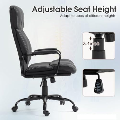 Dark Gray Big and Tall Ergonomic Executive Office Chair | Thick Cushion, Lumbar Support, Adjustable Height & Armrests, Rolling Swivel - color: Grey, style: fabric w/o footrest