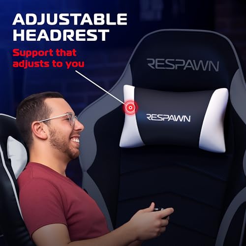 RESPAWN 900 Gaming Recliner Chair with Footrest, Cup Holder and Swivel | Ergonomic gaming recliner with footrest, cup holder, lumbar support, 135° recline & 360° swivel for console gaming - color: White