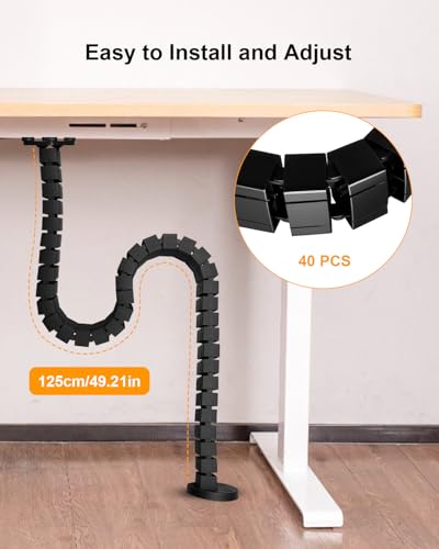 Under Desk Cable Management Spine, Magnetic Wire Organizer Black - color: Black