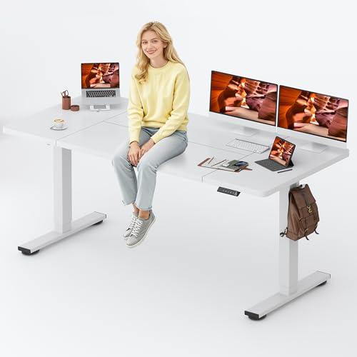 79''x32'' Large Stand Up Desk Adjustable for Computer Workstation | White Extra Large Standing Electric Splice Board Desk with Adjustable Height and Memory Preset, for Computer Workstation - color: White, size: 7931
