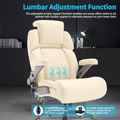Big and Tall Office Chair 700lbs, Ergonomic High Back Computer Desk Chair - color: Beige
