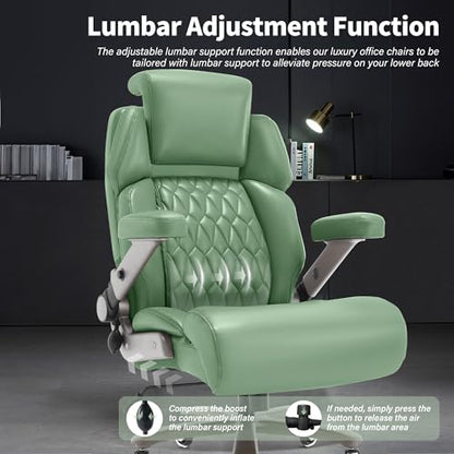 Big and Tall Office Chair 700lbs, Ergonomic High Back Computer Desk Chair | Adjustable Headrest&Lumbar Support, 3D Flip Arms, Large Wheels, Heavy Duty Metal Base, Thick Padded Wide Seat Executive Chair - color: Green