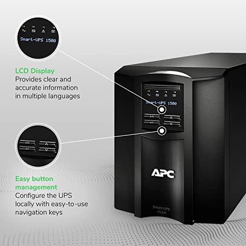 APC 1500VA Smart UPS with SmartConnect, SMT1500C Sinewave UPS Battery Backup, AVR, 120V, Line Interactive Uninterruptible Power Supply
