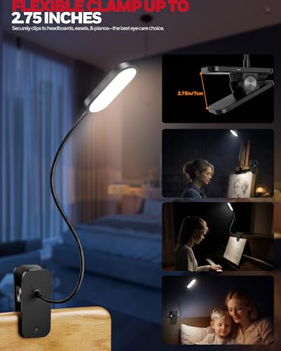 Honeywell Clip On Reading Light, Rechargeable Gooseneck CRI95 4000K Dimming - color: Black