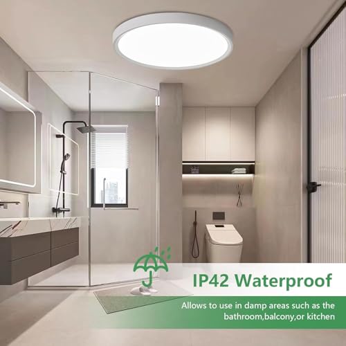 2 Pack 24 Inch Large LED Flush Mount Ceiling Light, 50W,5480LM, 3000K/4000K/6000K CCT Selectable,Black Round Flat Panel Low Profile Ceiling Light Fixtures for Hallway, Kitchen, Bedroom, Laundry Room - color: White, size: 24" 2PK