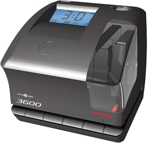 Pyramid Time Systems - 3600SS Dual Function Time Clock and Document Stamp | With SmartSite LED Alignment and Tri-View Window, Includes 25 Time Cards, Ribbon, 2 Security Keys - size: 5.47 x 6.5 Inch, style: Smart Site Alignment
