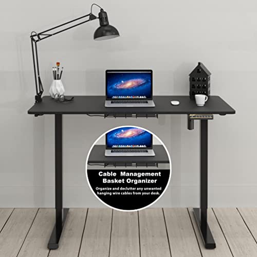 SHW 48-Inch Electric Height Adjustable Sit to Stand Desk, Black | with Hanging Hooks and Cable Management, Black Frame and Black Top - color: Black, size: 48-Inch