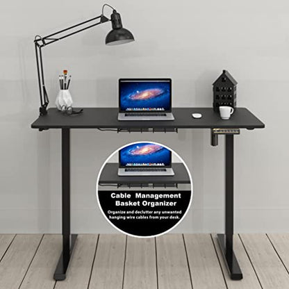 SHW 48-Inch Electric Height Adjustable Sit to Stand Desk, Black | with Hanging Hooks and Cable Management, Black Frame and Black Top - color: Black, size: 48-Inch