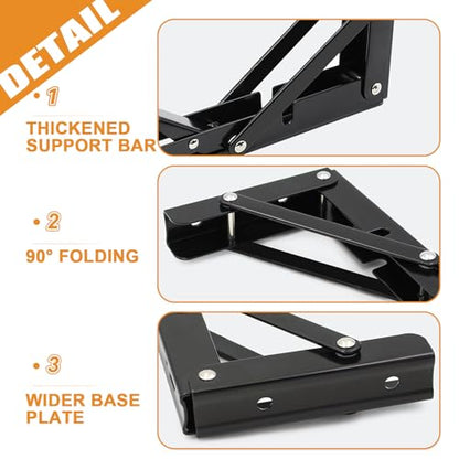 Folding Shelf Brackets - Heavy Duty Metal Collapsible Shelf Bracket for Bench Table, Shelf Hinge Wall Mounted Space Saving DIY Bracket, Max Load: 150 lb (24 Inch, Black) - size: 24 Inch