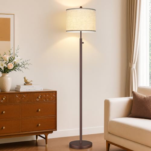 Nintiue 【Upgraded】 Dimmable Floor Lamp for Living Room, 11W LED Bulb Included, Modern Standing Lamp, Tall Pole Light with Linen Shade for Bedroom Reading Office Corner Nursery-Matte Brown - color: Matte Brown-Beige Linen Shade