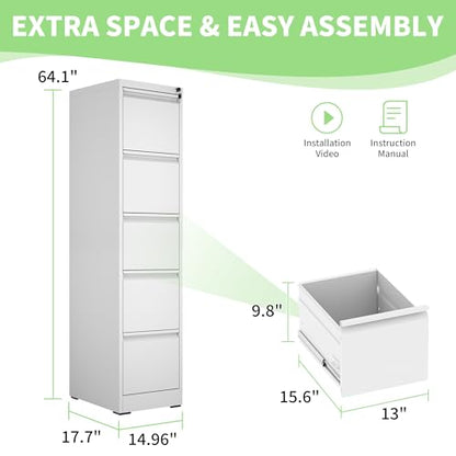 Metal File Cabinet with Drawer Heavy Duty Locking File Cabinets | Home Office Steel Filing Cabinet Vertical File Cabinets for Legal/Letter Size File,Assembly Required - color: White, size: 64.2"H-5 drawers