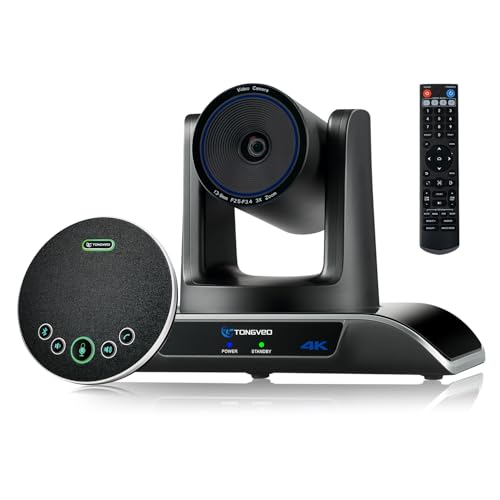 4K Conference Room Camera System AI Auto-Tracking 4K PTZ Camera 3X Optical Zoom 93° Wide Angle USB3.0 HDMI Output and Wireless Bluetooth Speakerphone with Mics for Conferencing Worship Church Medical - color: Jet