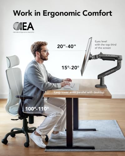 HUANUO TitanLift Heavy Duty Monitor Arm for Screens up to 49", Holds 44 lbs, Aluminum Ultrawide Screen Monitor Mount, Fully Adjustable Single Gaming Desk Mount with Dual C-Clamp, Max VESA 100x100mm