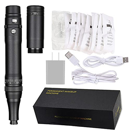 Permanent Makeup Rotary Tattoo Machine Eyebrow Pen Machine with 10PCS Needles For Eyebrows,Lips,Eyeliners B950b (Black) - color: Black