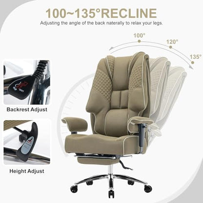 EXCEBET Big and Tall Executive Office Chair 400lbs Wide Seat, Mesh Green | Wide seat for extra comfort, Retractable footrest, 135° reclining, Lumbar support, Breathable mesh,Ergonomic high back design - color: Mesh Green