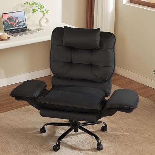 Bestier Criss Cross Chair with Flip-Up Armrests and Headrest, Black Velvet | 135° Reclining Executive Chair with Side Pockets and Wheels, Big and Tall Computer Desk Chair for Home Office - color: Black Velvet, size: High Back