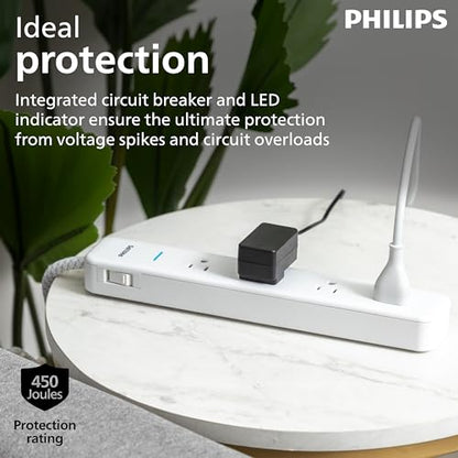 Philips 4-Outlet Surge Protector Power Strip, 4 Ft Braided Extension Cord - style: 4 Outlet