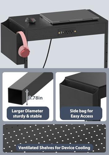 PC Stand with Charge Station,Computer Tower Stand on Wheels, Black