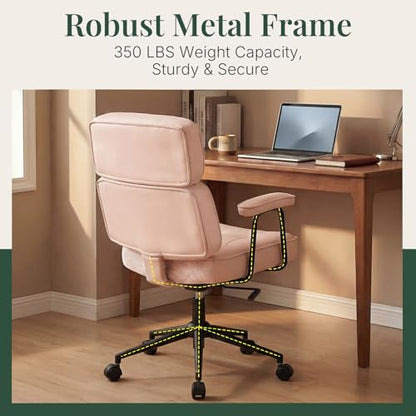 Ergonomic Leather Office Chair, High Back Executive Desk Chair | Comfy Lumbar Support, Padded Arms, Adjustable Height, 360° Swivel Rolling Computer Chairs for Home Office, Pink - color: Pink