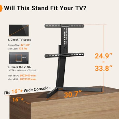 Perlegear Swivel TV Stand with Power Outlet for 42–90" TVs up to 132 lbs - size: 42-90 inch