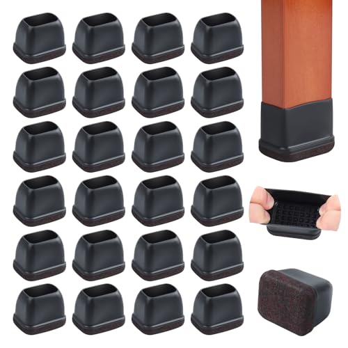 24PCS Rectangle Felt Chair Leg Floor Protectors for Hardwood Floors, Black | Rectangular Chair Leg Protectors Easy Glides, Silicone Floor Protectors for Chairs, Fit Length 1.3"-1.7", Width 0.9"-1.2" - color: Black-24pcs, size: L(Fit:W 0.9"-1.2",L1.3"-1.7"