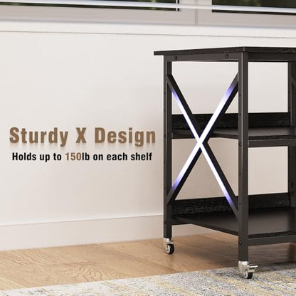 VENNQD 23.6 x 23.6 x 30.3 Inches Printer Stand, Large Printer Table with Adjustable Middle Shelf, Rolling Printer Cart with Wheels, 3 Tier Printer Table for Home Office Living Room Scanner Fax, Black - color: Black