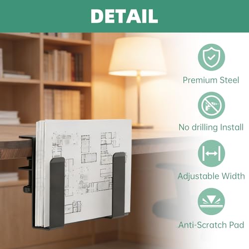 Adjustable Side Laptop Mount, No Drill Desk Storage Organizer, Metal Hanging Notebooks Holder, Punch-Free Clamp for MacBook Pro, Documents with Anti-Scratch Silicone