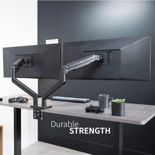 VIVO Heavy Duty Dual Ultra-Wide Monitor Desk Mount, Mechanical Spring Height Adjustable Stand for 2 Ultrawide Screens up to 45 inches, 44 lbs Capacity per Arm, Black, STAND-V200D