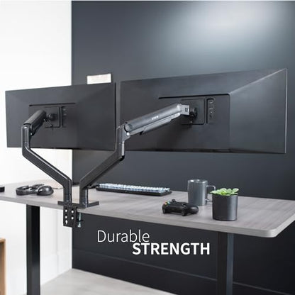 VIVO Heavy Duty Dual Ultra-Wide Monitor Desk Mount, Mechanical Spring Height Adjustable Stand for 2 Ultrawide Screens up to 45 inches, 44 lbs Capacity per Arm, Black, STAND-V200D
