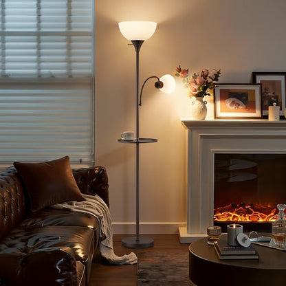 72" Floor Lamp with Table, Adjustable Reading Lights, Torchiere Floor Lamps - color: Brushed Brown