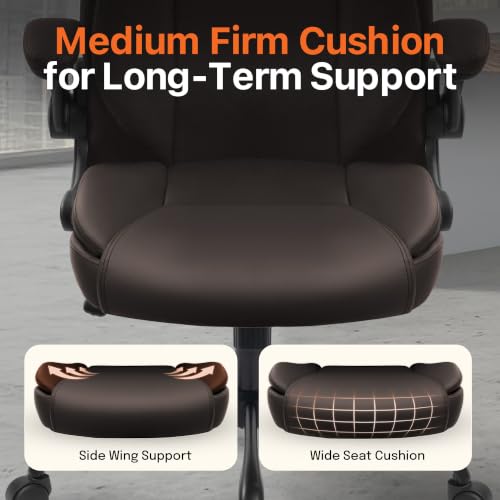 NEO CHAIR Office Desk Chair, High Back PU Leather with Flip-up Arms, Brown - color: Brown