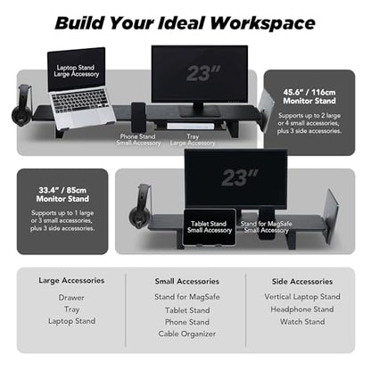 ULTRARM Moodular Wooden Monitor Stand Desk Organizer, Large 45.6" Oak | Customizable Organized Workspace, Aluminum Slide Rails, 10 Add-Ons Sold Separately: Storage Drawer, Tablet, Phone & More