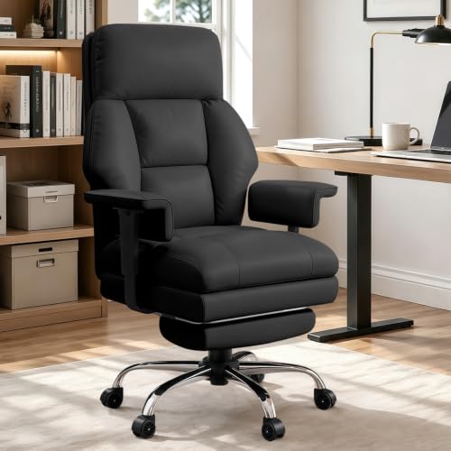 Office Chair Comfortable Executive Desk Chair with Foot Rest, Adjustable Height Home Computer Chair High Back Gaming Chair Leather Swivel Rolling Work Chairs, Black - color: Black