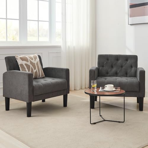 Upholstered Accent Chairs Set of 2, Tufted Armchairs for Living Room - color: Dark Grey