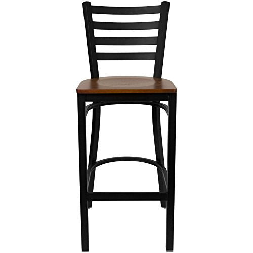 Flash Furniture HERCULES Series Black Ladder Back Metal Restaurant Barstool - Cherry Wood Seat - color: Cherry Wood Seat/Black Metal Frame, size: Set of 1