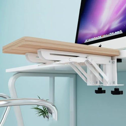 Foldable Clamp-On Desk Extender Tray with Wrist Rest - Ergonomic Keyboard Shelf for Computer Arm Support - color: White-c