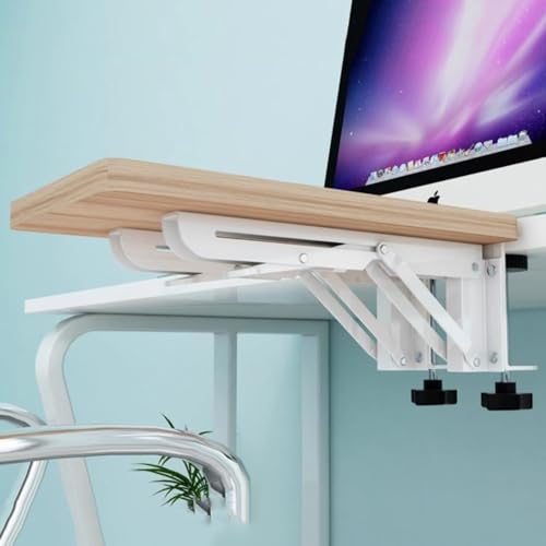 Foldable Clamp-On Desk Extender Tray with Wrist Rest - Ergonomic Keyboard Shelf for Computer Arm Support - color: Pink