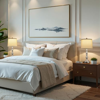 23'' Table Lamps Set of 2, Silver Lamps for Bedroom, USB C+A Ports - color: C.Light Oat, Silver
