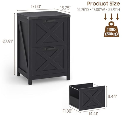 Halitaa Small Farmhouse File Cabinet with 2 Drawers for Home Office, Black - color: Black, size: 2 Drawers