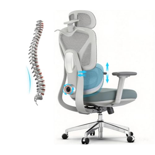 Ergonomic Mesh Office Chair, Desk Chairs with Adjustable Lumbar Support, 4D Flip-up Arms & 3D Headrest, Comfy High Back Breathable Mesh Computer Chair for Home Office, 400lbs (Grey) - color: Grey