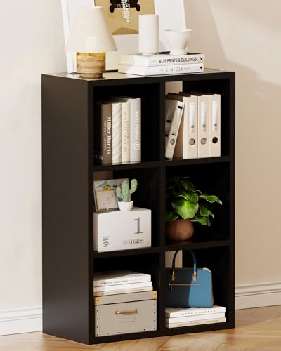GTPLAYER 6-Cube Storage Organizer Bookcase, Stackable Cube Shelf Fits 11" Bins, Open Storage Cabinet with Partial Back Panels, Vertical or Horizontal Bookshelf for Bedroom,Home Office, Black - color: Black-n