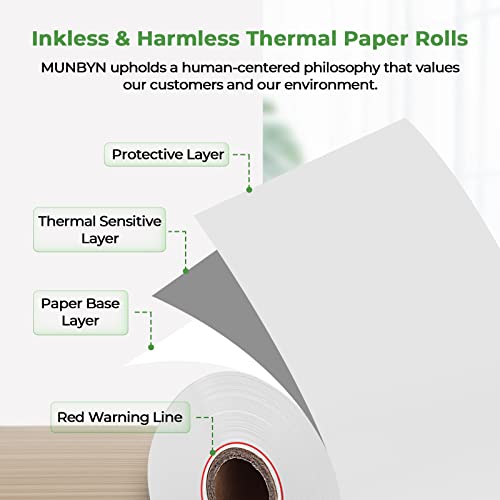 MUNBYN 2 1/4" inch x 50'ft Thermal Paper (50 Rolls), BPA Free Receipt Paper, 58mm Thermal Receipt Papers Fits All 58mm Thermal POS Printer, Square Terminal Credit Card Machines printers clearly - size: 2 1/4" x 50', style: 50 Rolls