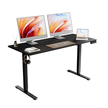 55"x24" Standing Desk, Height Adjustable Sit-Stand Home Office, Black | Electric Adjustable Standing Desk, Sit to Stand Computer Office Desk with Splice Board, Memory Preset, Lifts 28.7''-46.5" - color: Black, size: 55 inch