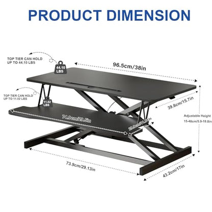 38-inch Standing Desk Converter Height Adjustable Sit to Stand Up Workstation, Duals Monitor and Laptop Riser with Wide Keyboard Tray, for Home, School, Company, Black - color: Black